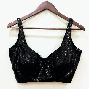Black Sequin Saree Blouse | Sleeveless Readymade Choli | Indian Designer Blouse