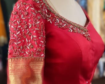 Rote Hand bestickte Seiden Braut Bluse, Maggam Arbeit