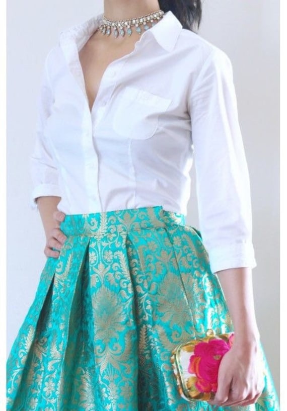 Brocade Skirt and Silk Shirt Blouse ...