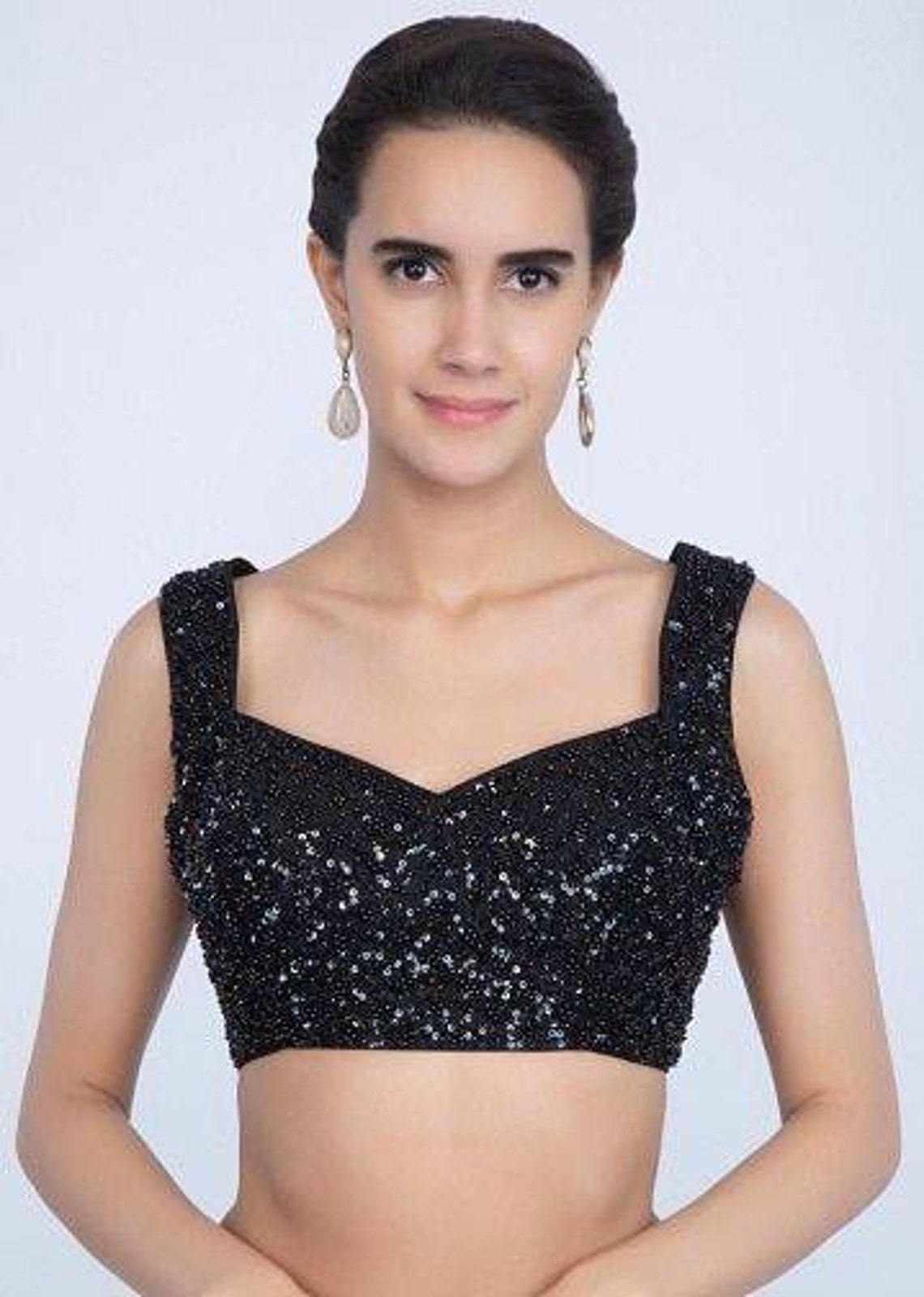 Black Sequin Blouse Etsy