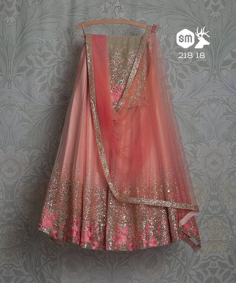 Sequinned Crop Top Lehenga Choli with Floral Flock Print