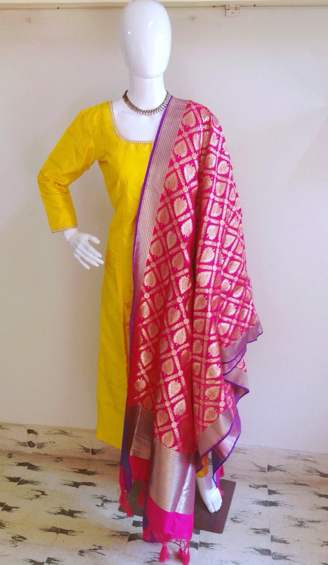Raw Silk Kurta Churidar Set With Banarasi Brocade Dupatta Etsy UK