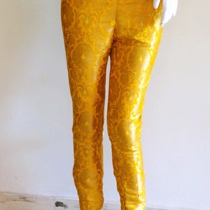 Custom Yellow Gold Banarasi Brocade Fitted Pants - Made to Measure Indian Ethnic Trousers