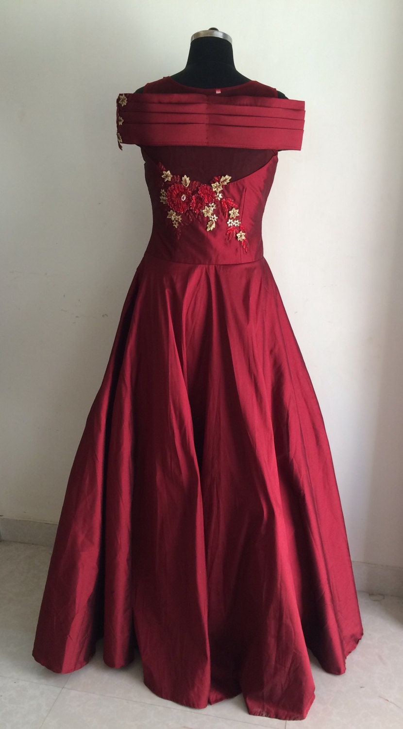 maroon long gown design