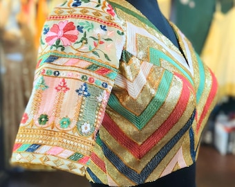 Handmade Sequin Striped Saree Blouse: Indian Bridal Festive Wear