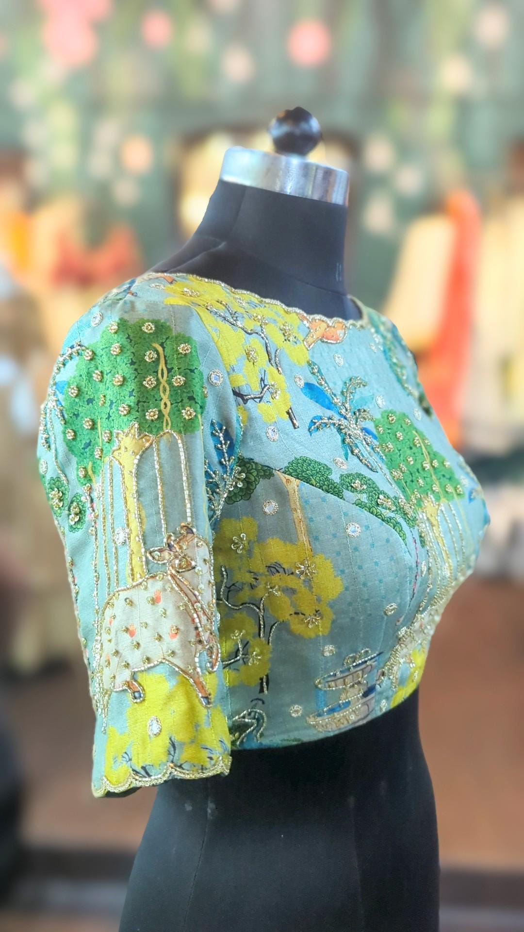 Pichwai Print Tussar Silk Blouse: Hand Embroidered Mirror Work - Etsy, image size:1080x1920