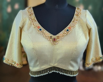 Gold Jewellery Work Blouse: Custom Sizing