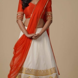 Ivory Cream lehenga choli with contrast silk blouse in custom sizes