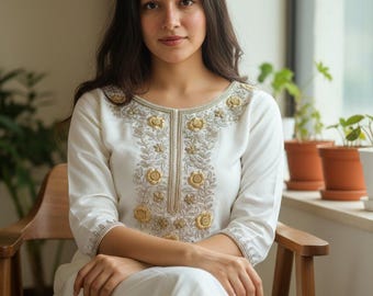 Ivory Silk Kurta for women, Indian festive wear wedding guest wear