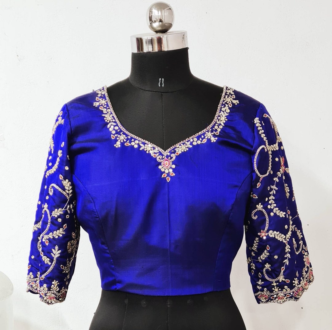 Royal Blue Silk Blouse With Beautiful Zardosi Work Available in Custom ...