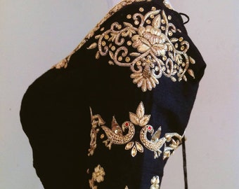 Zardosi Embroidered Black Raw Silk Blouse | Custom Sizing & Colors | Indian Ethnic Wear