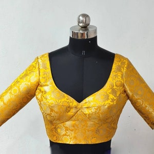 Yellow Banarasi Brocade Custom Stitched Blouse