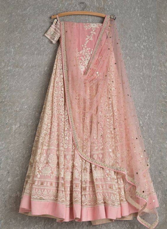 Pink and White Threadwork Sequin Lehenga With Matching Sequin - Etsy UK