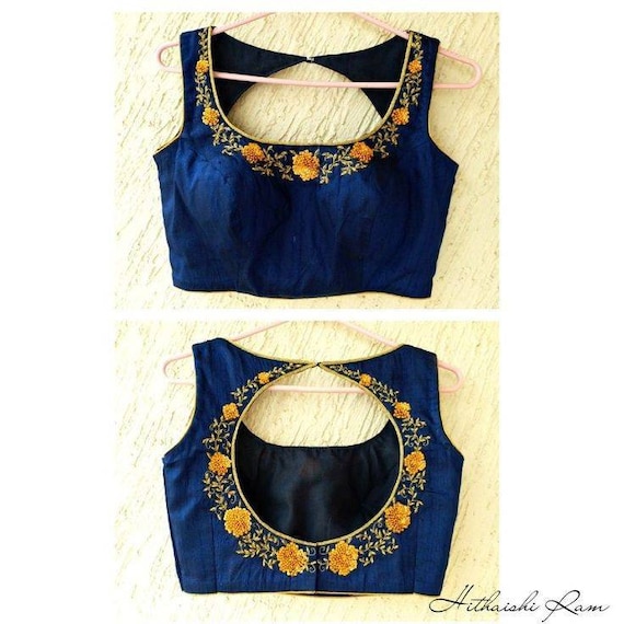 Custom fit royal blue pure raw silk blouse with zardosi | Etsy