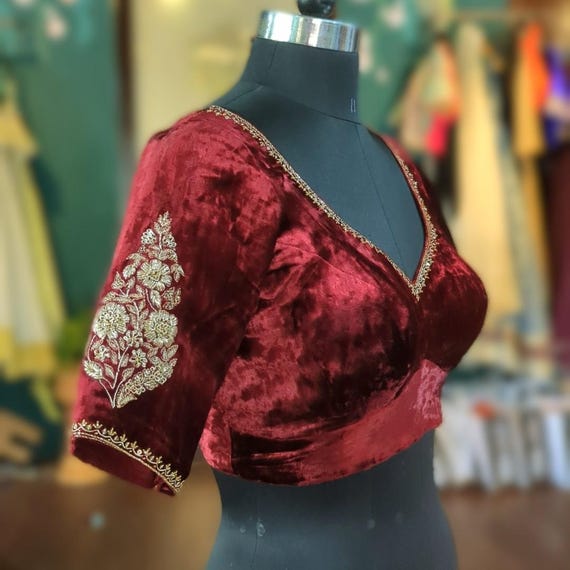 Maroon Velvet Blouse: Zardozi Embroidery - Etsy