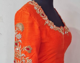 Zardosi bestickte orange Bluse - Made to Order