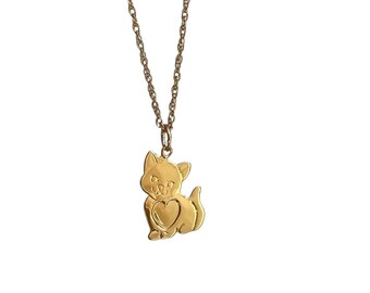 Vintage Dead Stock Recycled Gold Kitty Heart Charm Layering Necklace