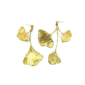 Ginkgo Leaf Cluster Botanical Gold Statement Earrings image 3