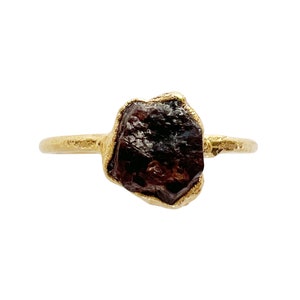 Garnet Red Garnet Raw Stone Crystal Gold Dainty Minimalist January Birthstone Stackable Stacking Ring