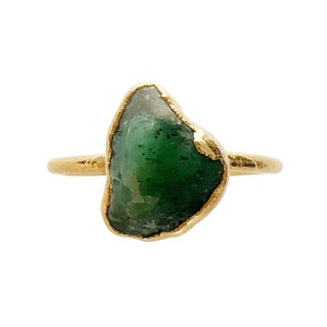 Emerald Raw Stone Crystal Gold Dainty Minimalist May Birthstone Stackable Stacking Ring