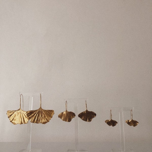 Ginkgo Leaf Gold Botanical Threader Statement Earrings