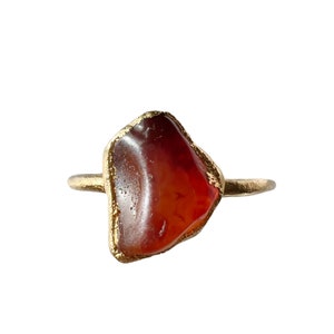 Carnelian Raw Stone Crystal Gold Dainty Minimalist Stackable Stacking Ring