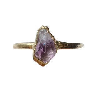 Amethyst Raw Stone Crystal Gold Dainty Minimalist February Birthstone Stackable Stacking Ring