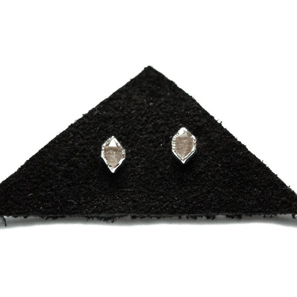 Silver Diamond Quartz Dainty Crystal Stud Earrings
