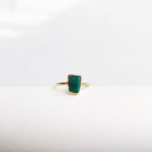 Malachite Raw Stone Crystal Gold Dainty Minimalist Stackable Stacking Ring image 2