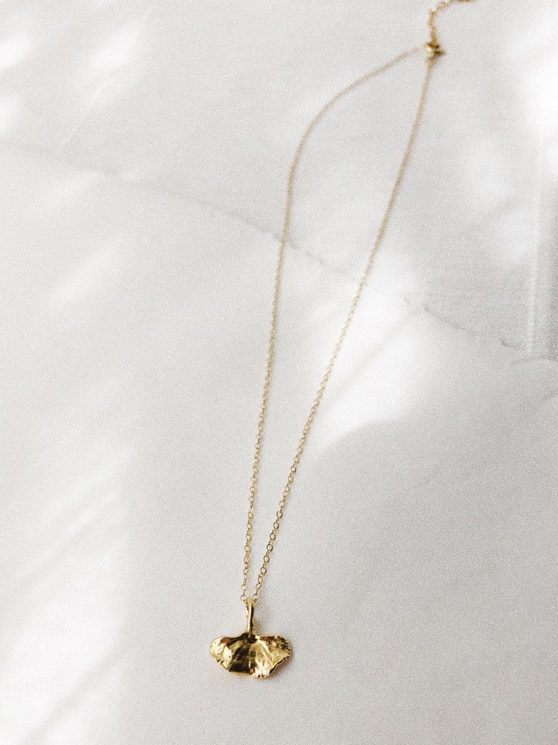 Tiny Gold Gingko Leaf Charm Necklace Dainty Botanical Leaf Necklace image 4