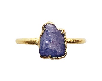 Tanzanite Raw Stone Crystal Gold Dainty Minimalist December Birthstone Stackable Stacking Ring