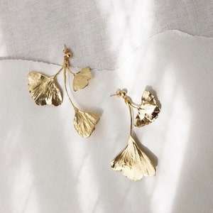 Ginkgo Leaf Cluster Botanical Gold Statement Earrings image 5