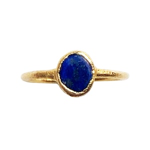 Lapis Lazuli Raw Stone Crystal Gold Dainty Minimalist Stackable Stacking Ring