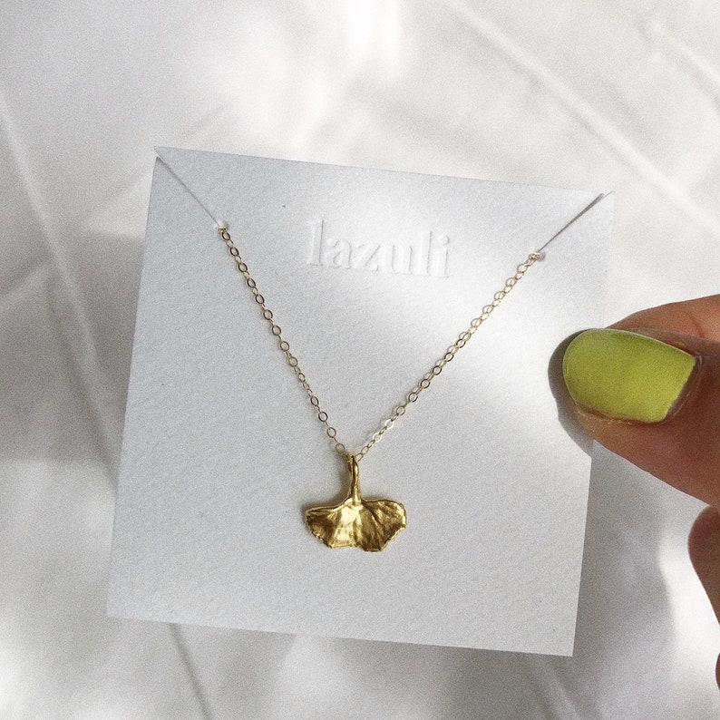 Tiny Gold Gingko Leaf Charm Necklace Dainty Botanical Leaf Necklace image 8