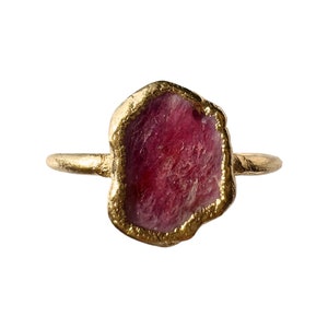 Ruby Raw Stone Crystal Gold Dainty Minimalist July Birthstone Stackable Stacking Ring