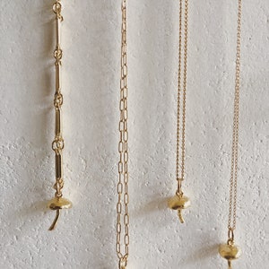 Tiny Gold Mushroom Charm Necklace