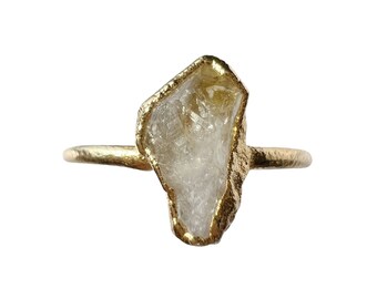 Citrine Raw Stone Crystal Gold Dainty Minimalist November Birthstone Stackable Stacking Ring