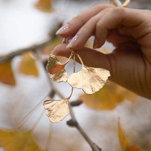 Ginkgo Leaf Cluster Botanical Gold Statement Earrings image 2