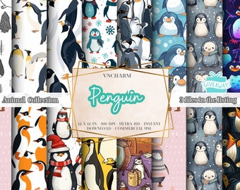 100+ Penguin Seamless Pattern (4K, Ultra HD, 4096 x 4096 Pixels) - Free 3 Files 12x12" 300 DPI Instant Download Commercial Use