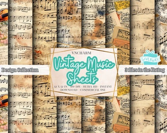 88 Vintage Music Sheet Seamless Design (4K, Ultra HD, 4096 x 4096 pixels) Digital Papers 12x12" 300 Dpi Instant Download Commercial Use