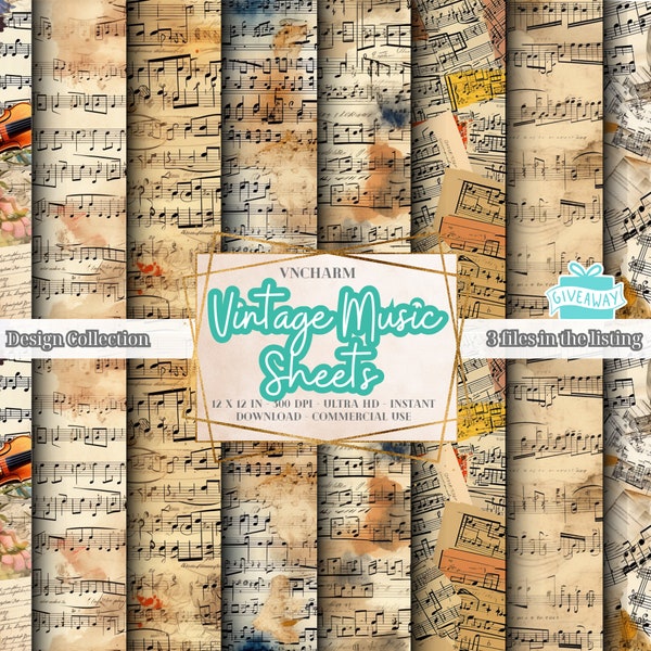 88 Vintage Music Sheet Seamless Design (4K, Ultra HD, 4096 x 4096 pixels) Digital Papers 12x12" 300 Dpi Instant Download Commercial Use