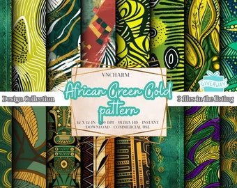 Más de 50 patrones repetidos de oro verde africano sin costuras (4K, Ultra HD, 4096 x 4096 px): 3 archivos gratis de 30 x 30 cm, 300 dpi, descarga instantánea, uso comercial