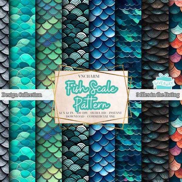 Fishscale pattern -70 Mermaid scale seamless & non seamless Digital Papers 12x12" 300 Dpi Instant Download Commercial Use, fish scales tile