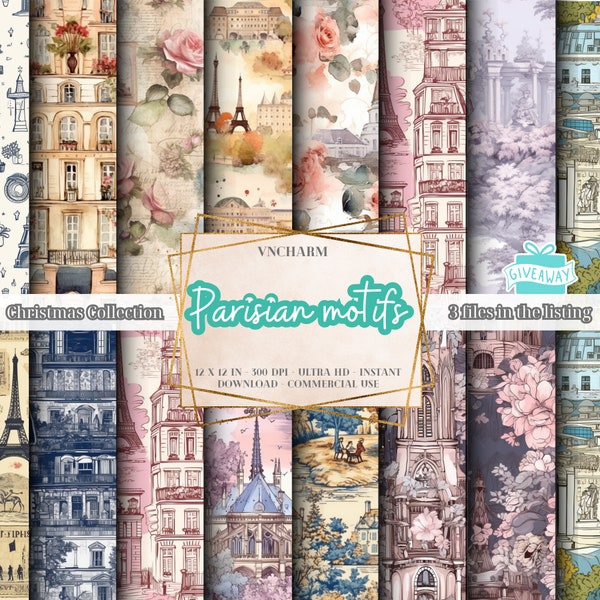 140+ Parisian Motif Seamless Pattern (4K, Ultra HD, 4096 x 4096 Px) - Free 3 Files 12x12" 300 Dpi Instant Download Commercial Use