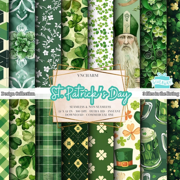 50+ St. Patrick’s Day Seamless & non-seamless repeat Pattern (4K, Ultra HD, 4096 x 4096) - 12x12" 300 DPI Printable Instant Download