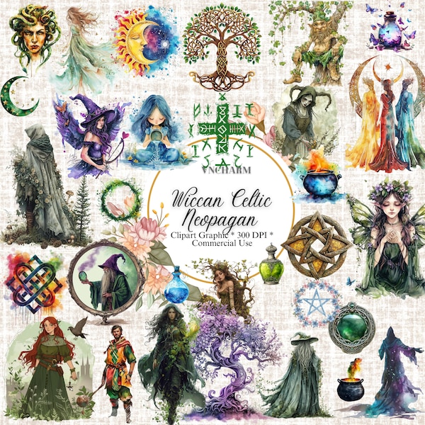Wicca Celtic Neopagan Clipart: Etsy Clipart Bundl, High-Quality PNG, instant download, Card Making, Digital Paper, Vikings, celtique , Pagan