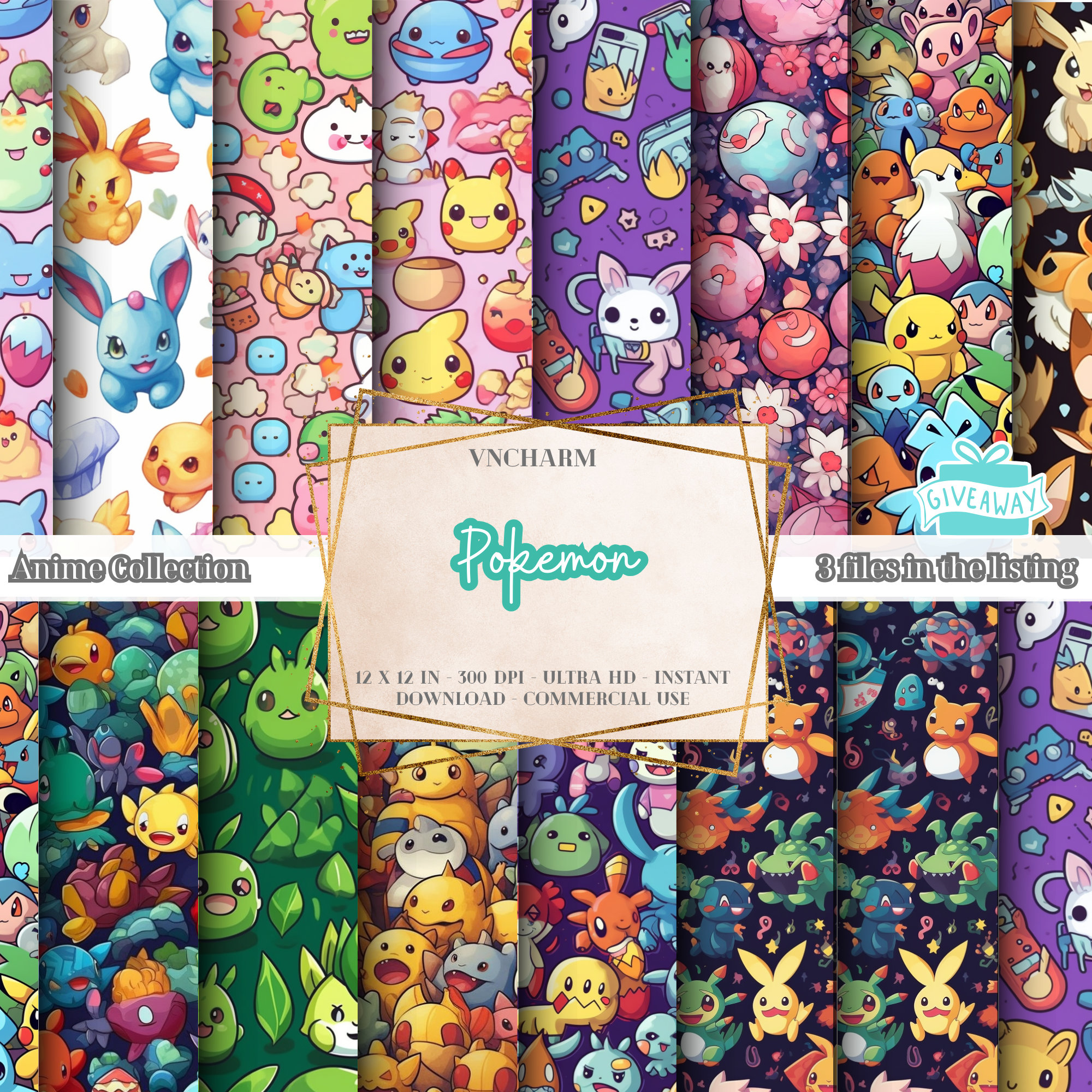 Papel digitalPapel Digital Pokemon M4 - Patrones, Personajes y Accesorios