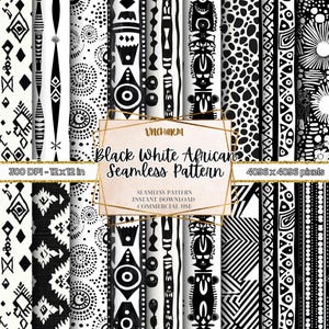 Seamless Black & White African-Inspired Patterns | 12x12&quot; 300 Dpi Instant Download Commercial Use African Tribal Print Sublimation Ankara