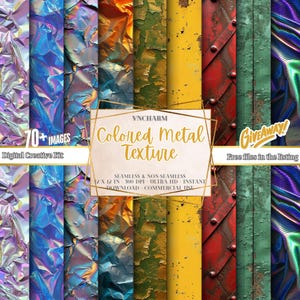 70+ Colored Metal Texture, Metal Background, Metal Digital Paper, Steel Background, 12 x 12 in, 300 DPI, Instant Download, Commercial Use
