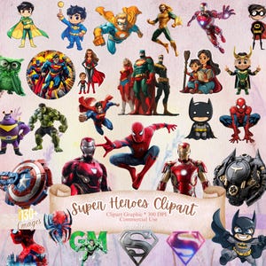 Superhelden Clipart, 130+ druckbare Superhelden-Png-Bilder, Held Comic, Superheld Villian druckbare Aufkleber, digitaler Download